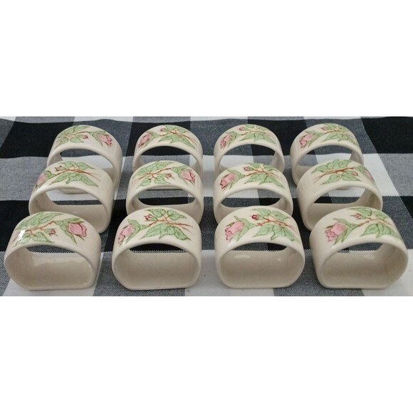 Fine Bone China Floral Napkin Ring Holders Set of 12 Beautiful Elegant Fancy 2" - Picture 2 of 9